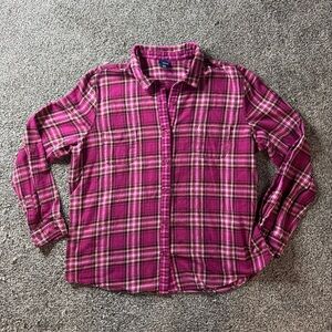 Basic Editions Shirt Mens XXL Magenta Pink Plaid Button Down 100% Cotton